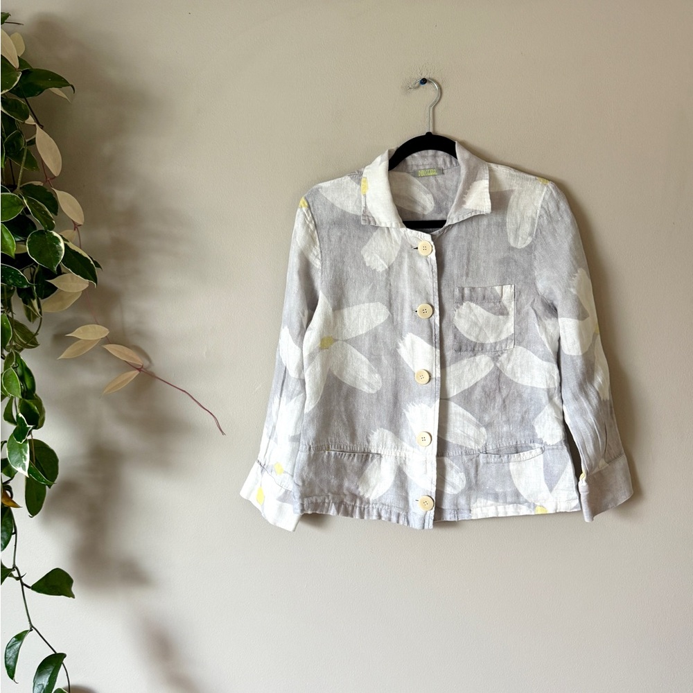 Dolcezza Art painted daisy 100% linen jacket S